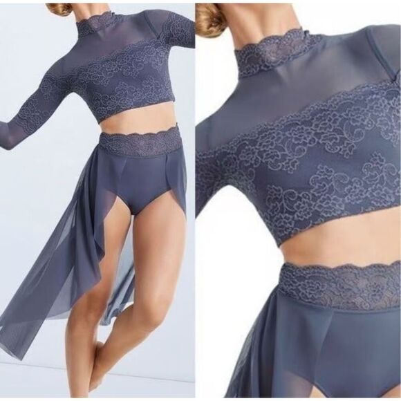 Balera Soft Blue Two Piece Dance Costume Crop Top & half Skirt S - Picture 1 of 9